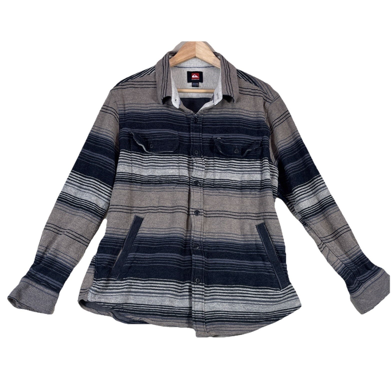 Quicksilver Flannel Shacket Large Striped Quilt Lined Button Up Y2k